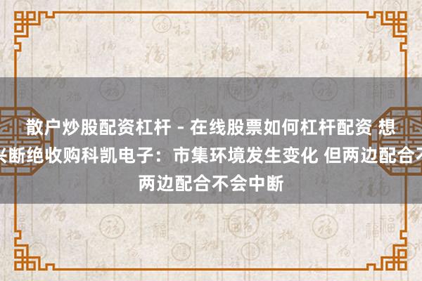 散户炒股配资杠杆 - 在线股票如何杠杆配资 想林杰复兴断绝收购科凯电子：市集环境发生变化 但两边配合不会中断